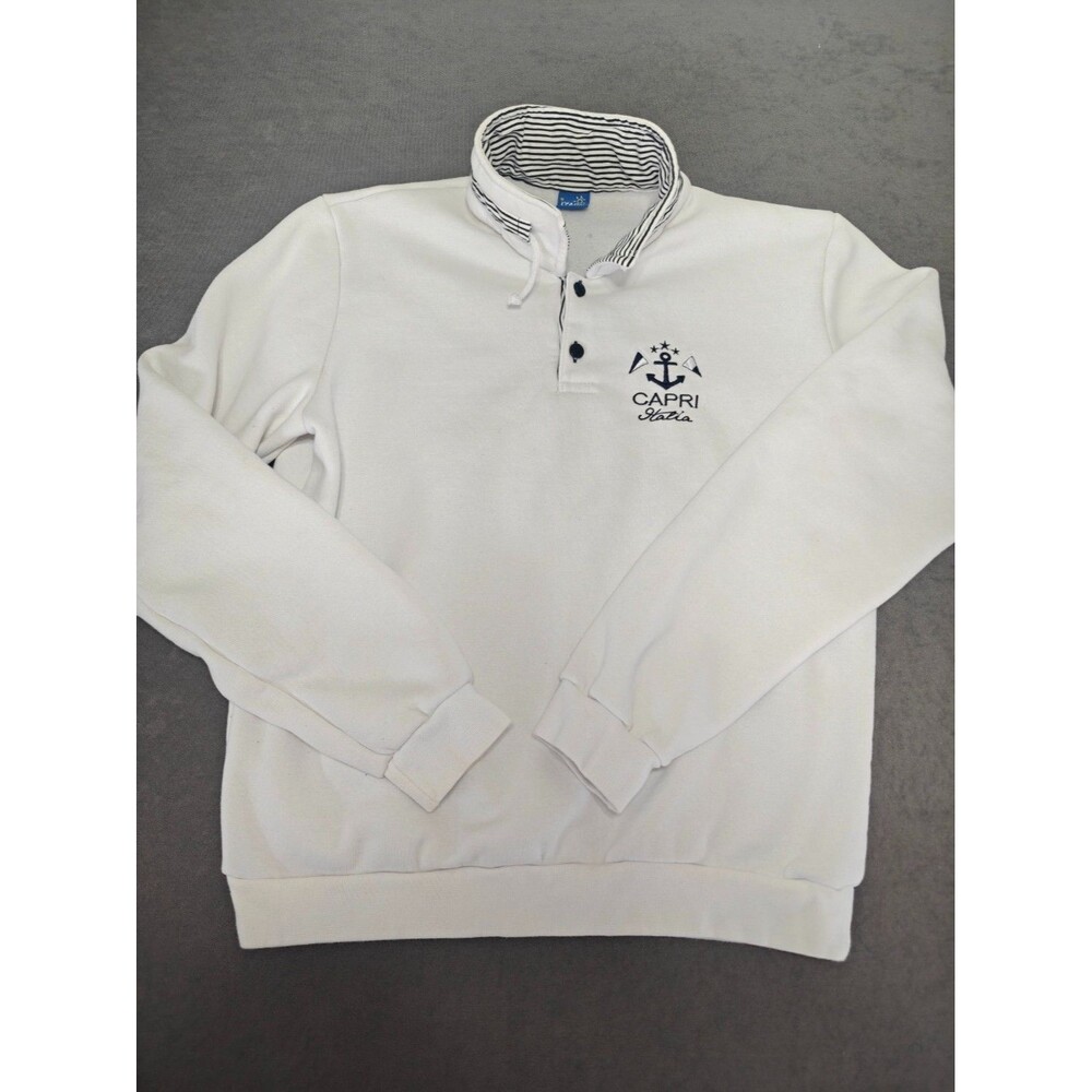 Italia Mania Capri Italia White Pullover Sweatshirt Men's Medium Nautical Anchor